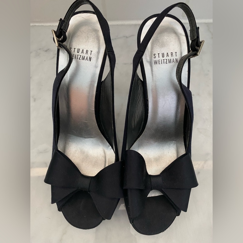 Stuart Weitzman Bow Peep Tow Sling Back High Heels 8.5